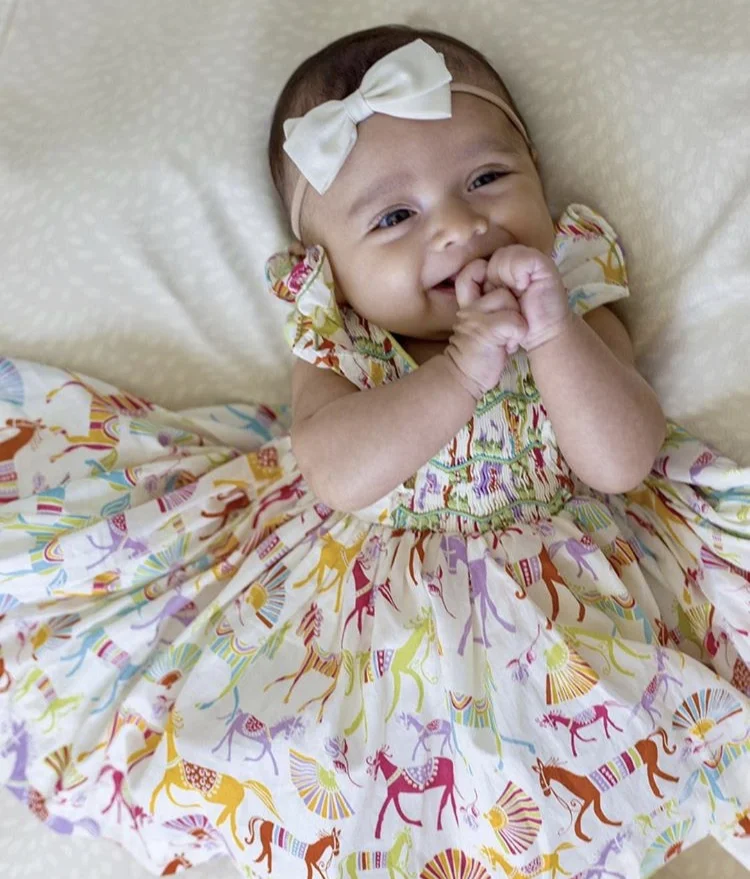 Arden wearing her handmade Liberty Netti dress! What a beautiful smile