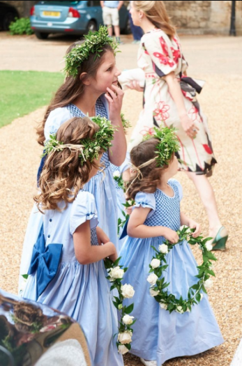 Special order of handmade smocked dresses for the wedding of Laline Hay