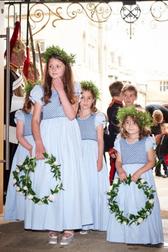 Special order of handmade smocked dresses for the wedding of Laline Hay