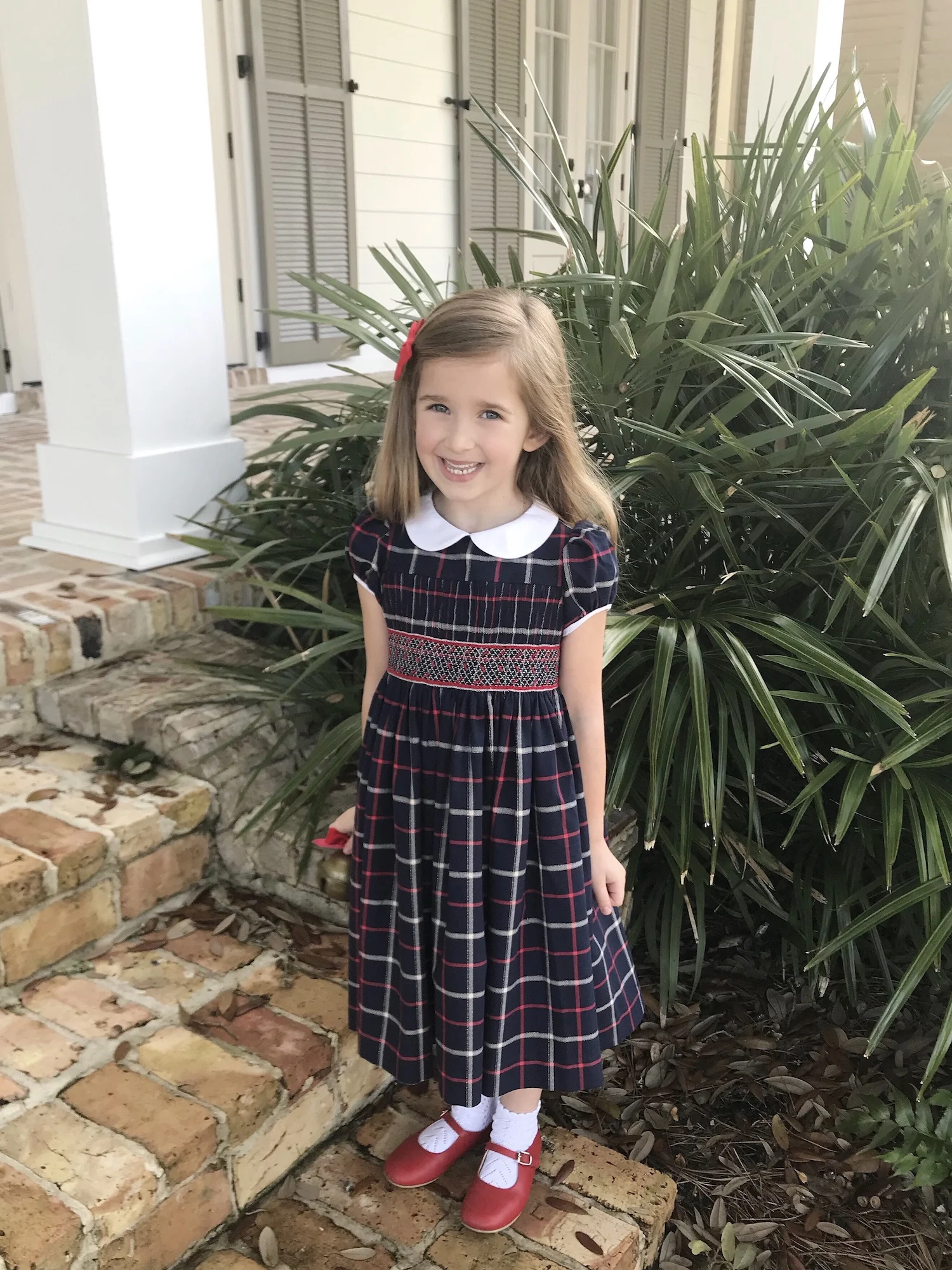 Handmade smocked tartan dress