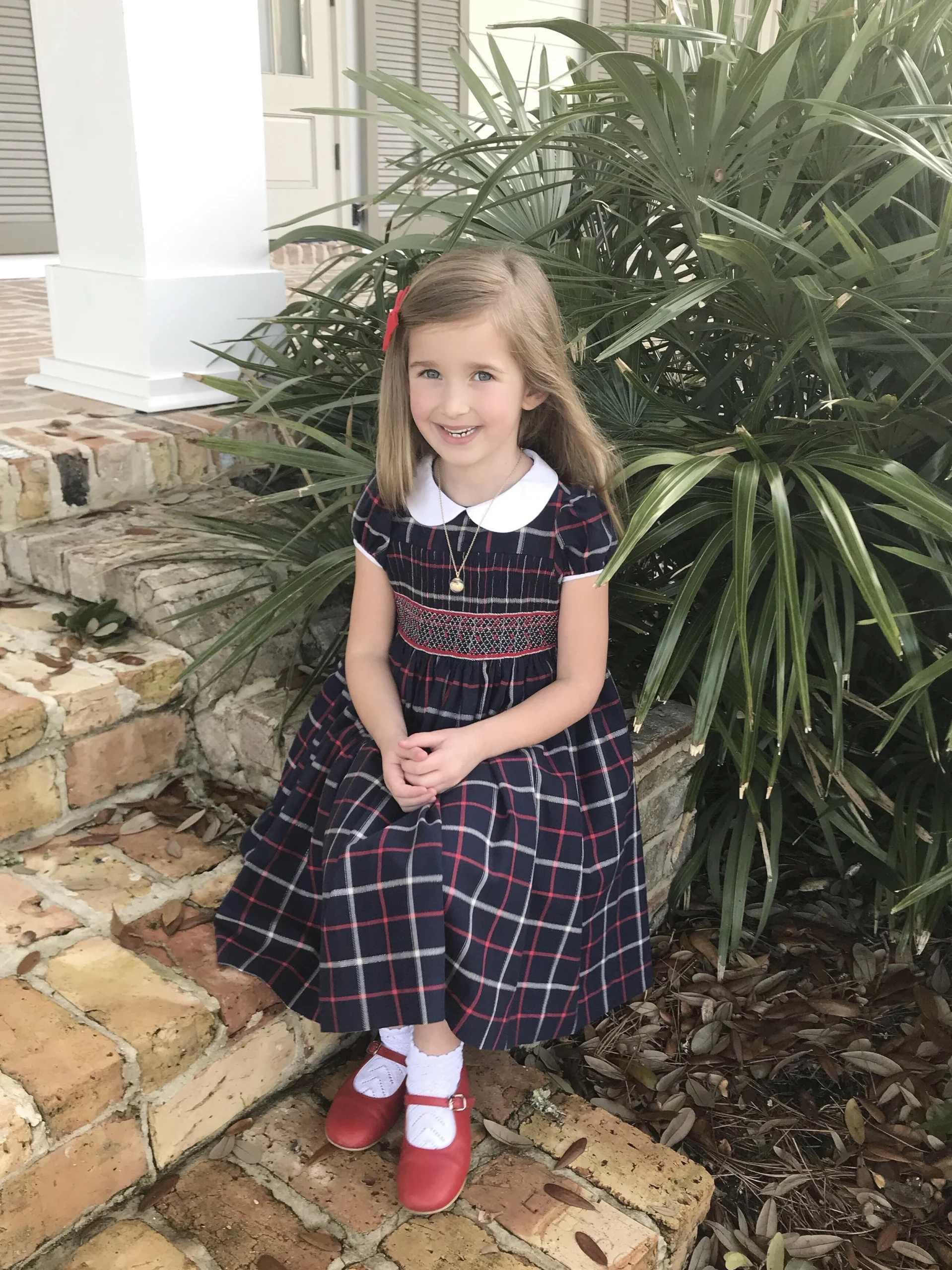 Handmade smocked tartan dress