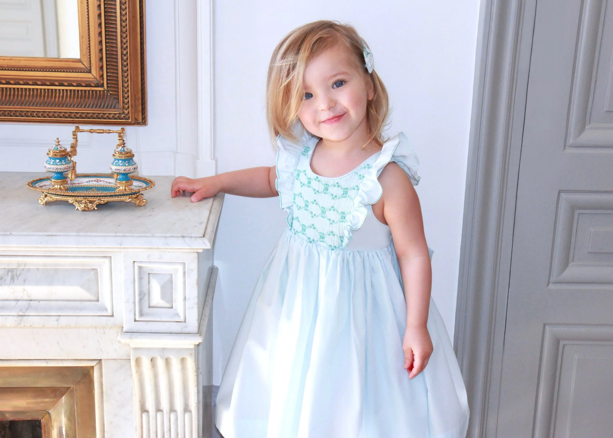 Handmade sky blue Netti smocked dress