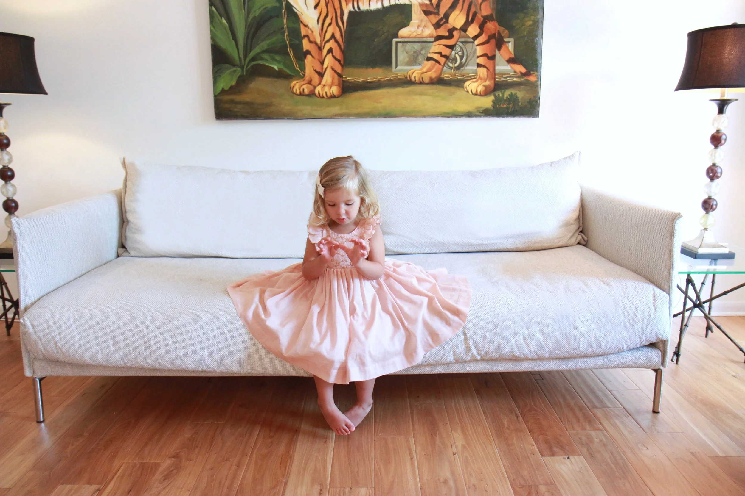 Handmade caramel Netti smocked dress