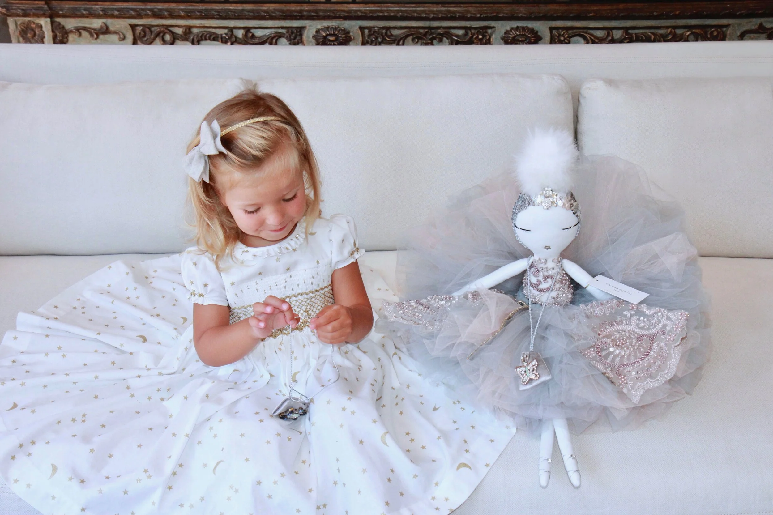 Precious white and gold star smocked dress