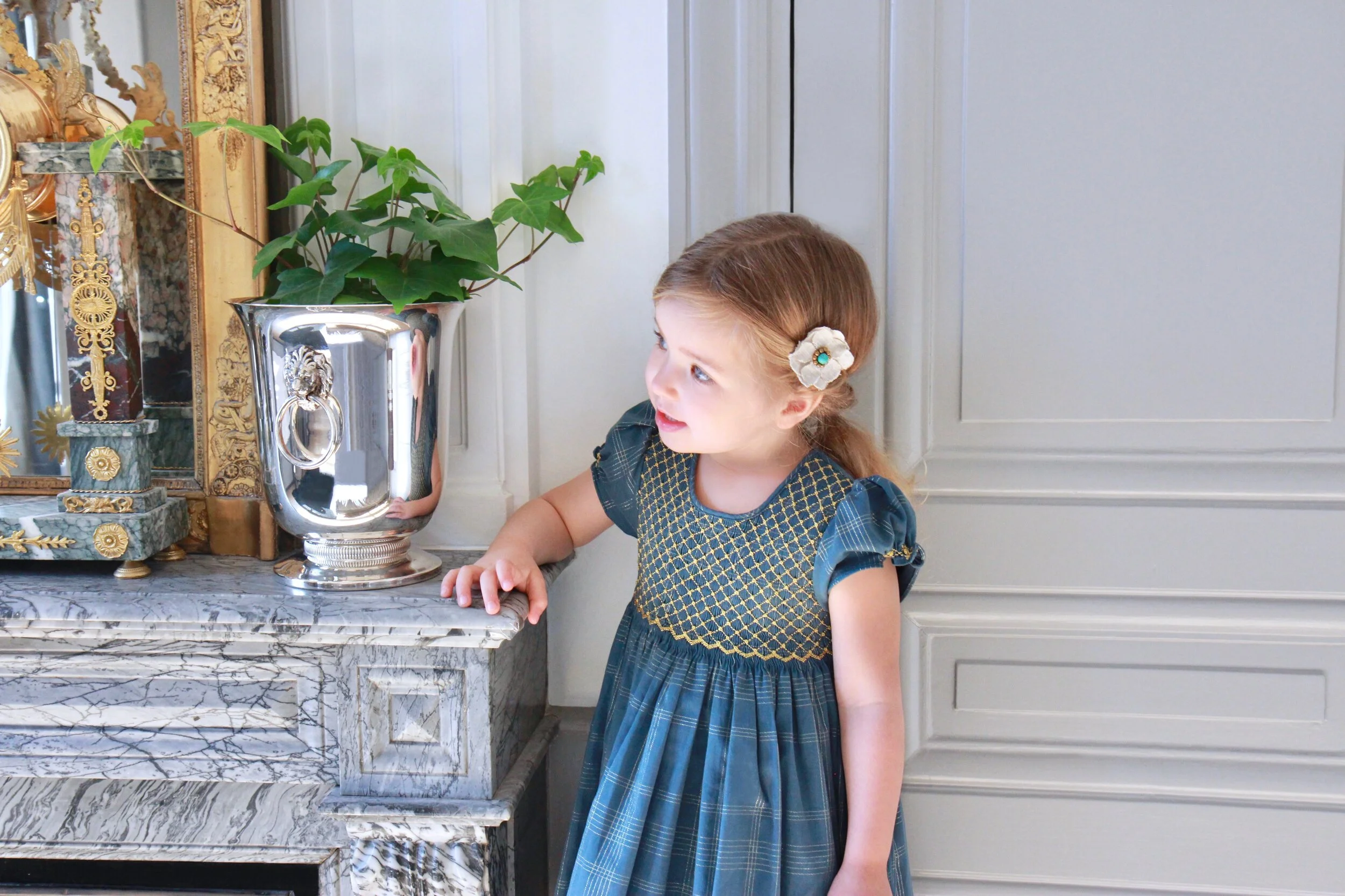 Golden smocked party dress