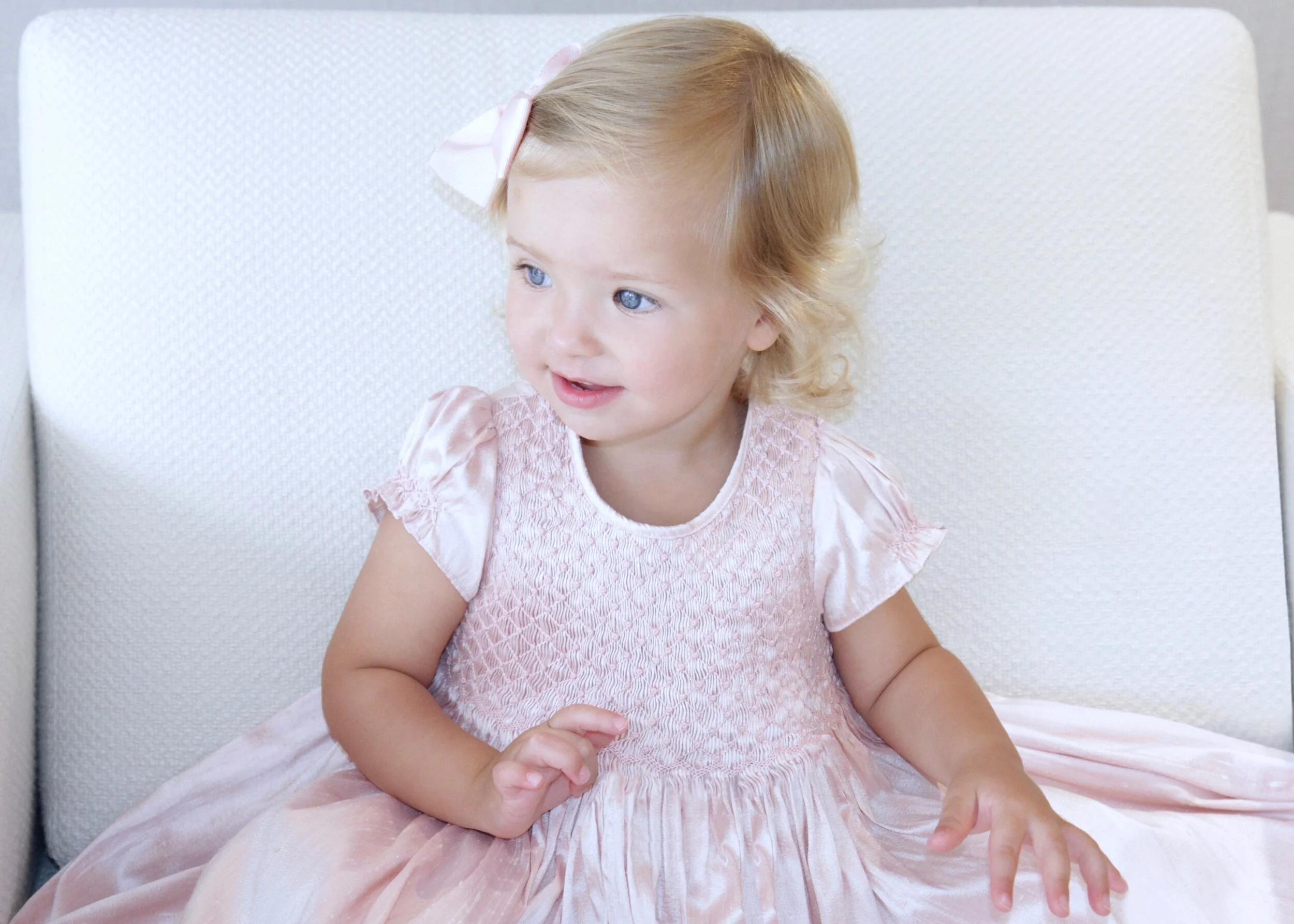 Raw silk smocked dress
