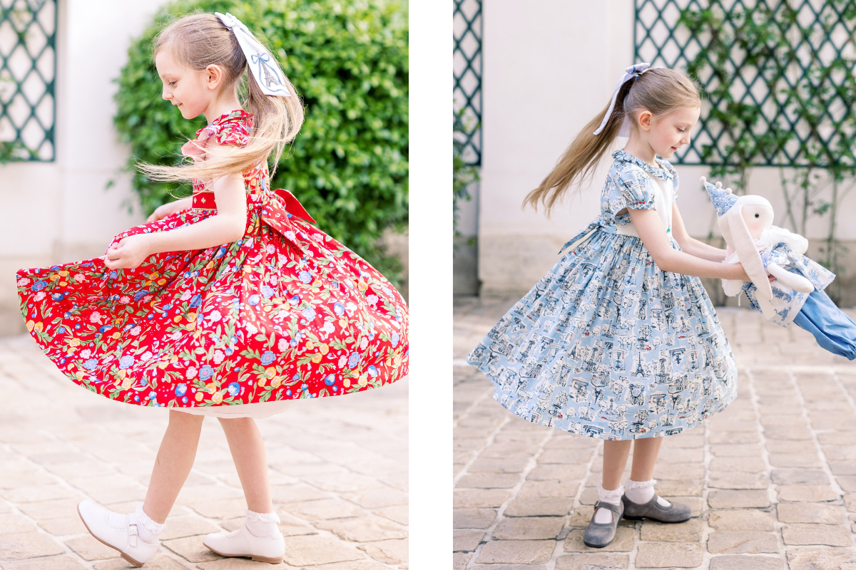 Autumn children's fashion in Paris with a classic smocked dress and traditional accessories, French rentrée, timeless girls style, Paris childhood