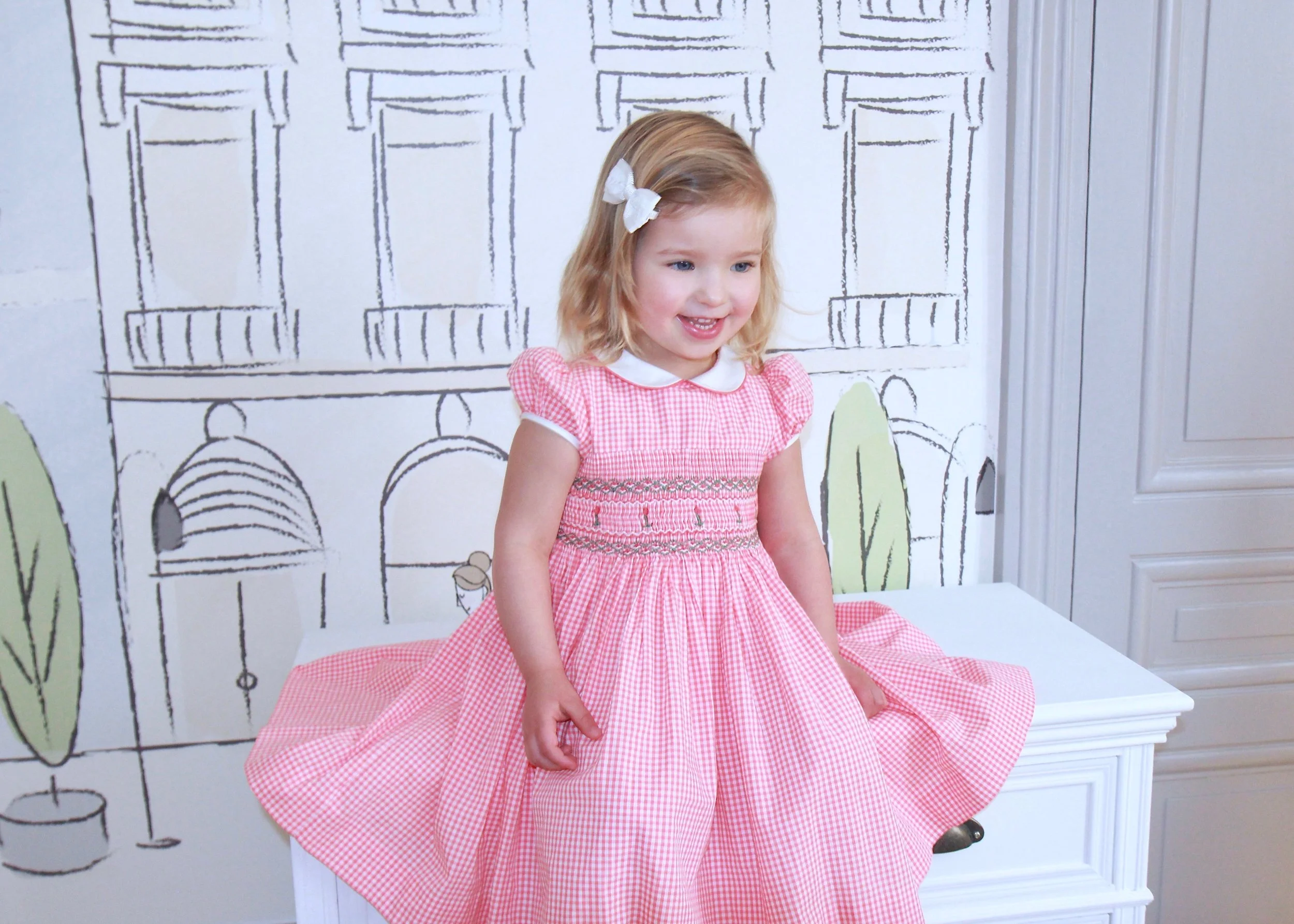 Handmade gingham Cerise smocked dress