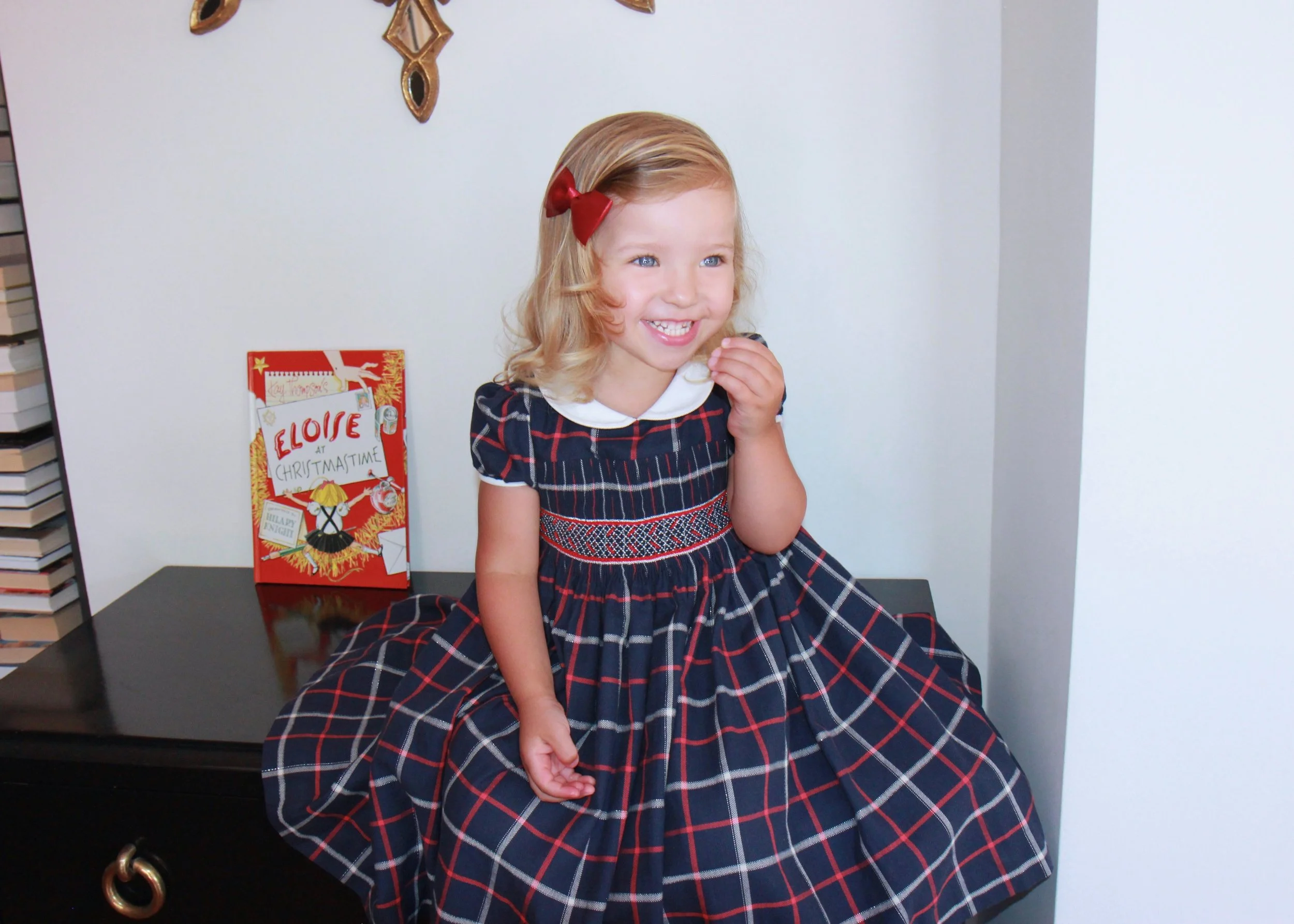 Handmade tartan Cerise smocked dress