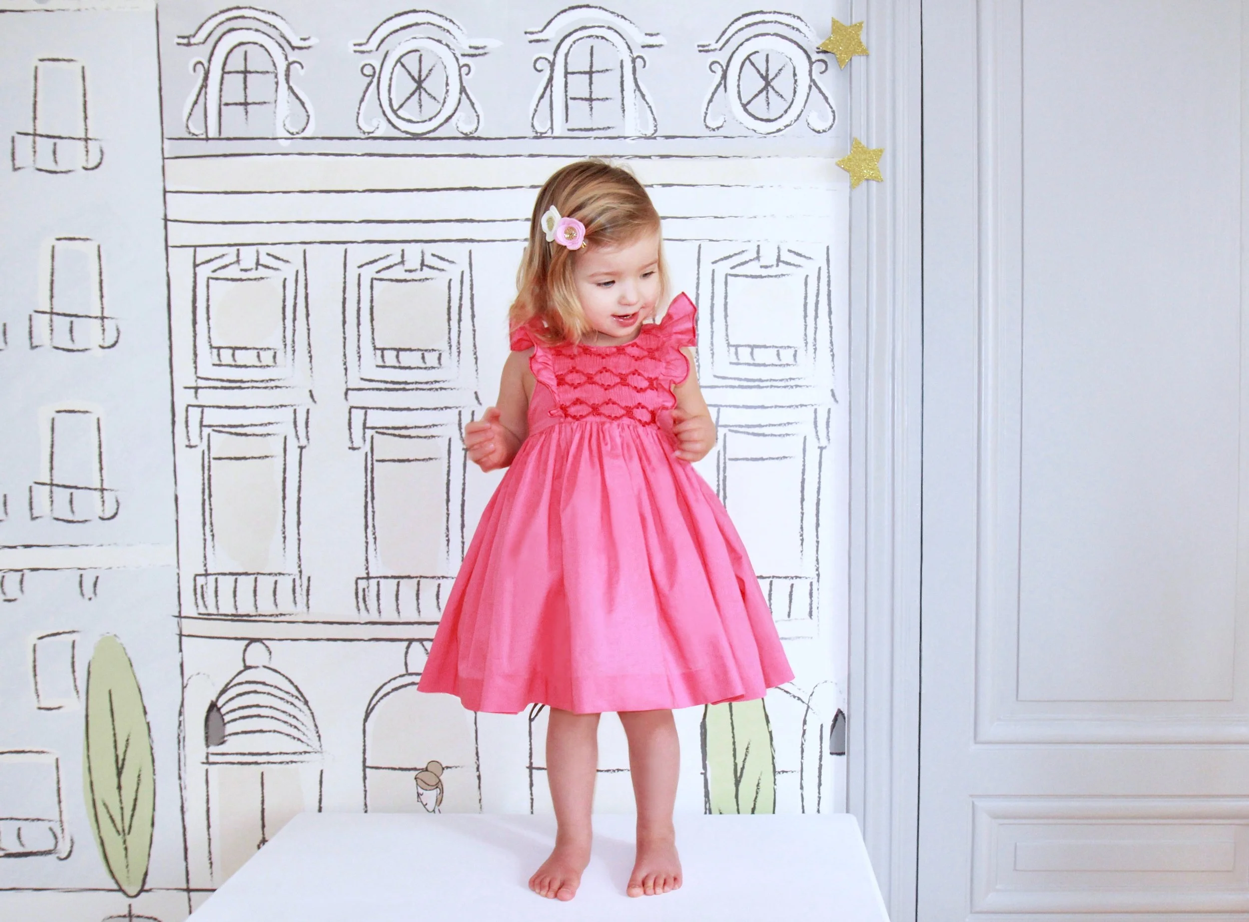 Handmade pink Netti smocked dress