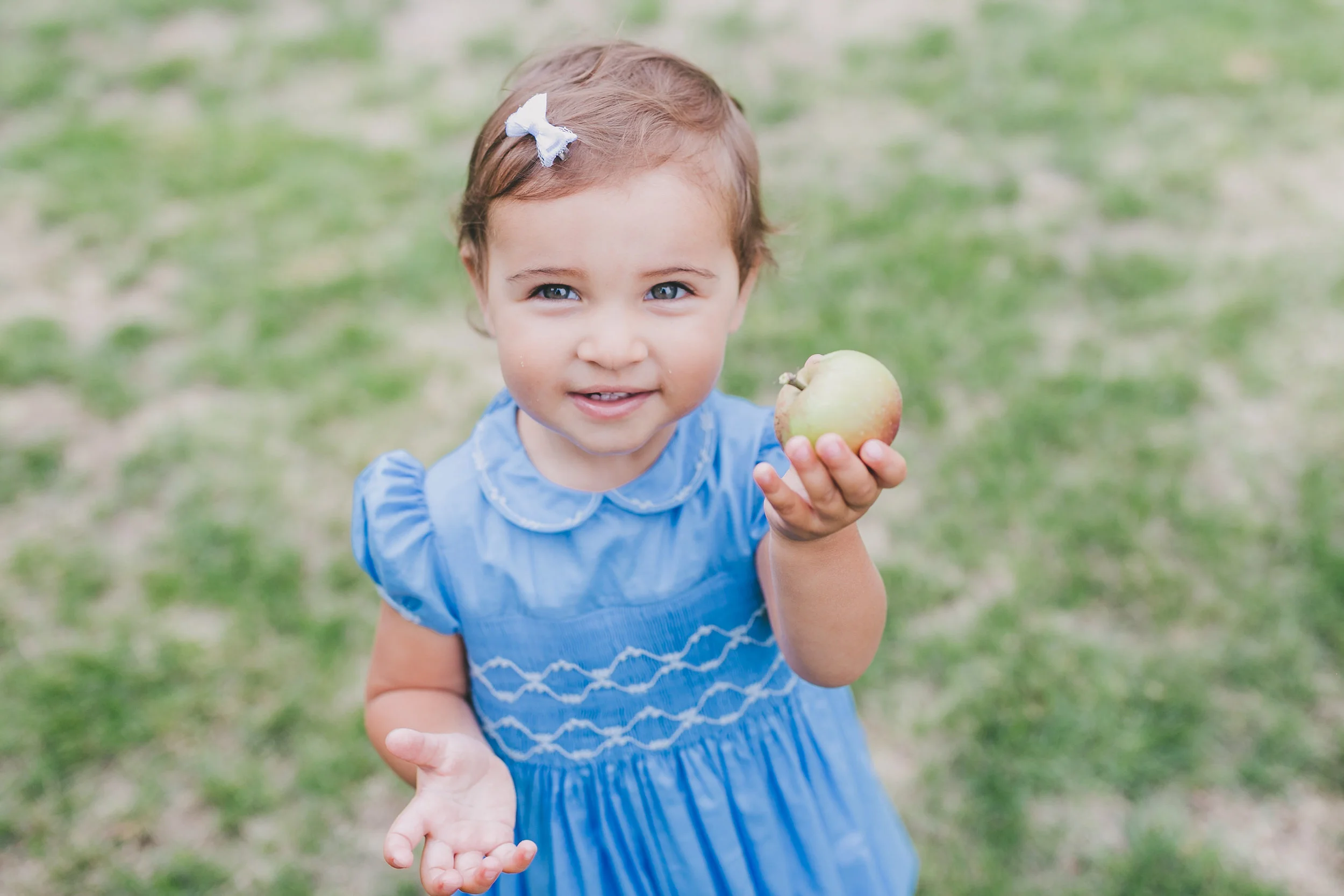 Margot in a Lavender blue Cerise dress