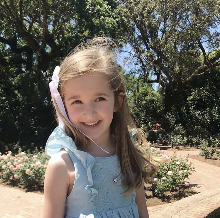 L'Île aux Fées - Frazier in her handmade Turquoise Netti summer smocked dress