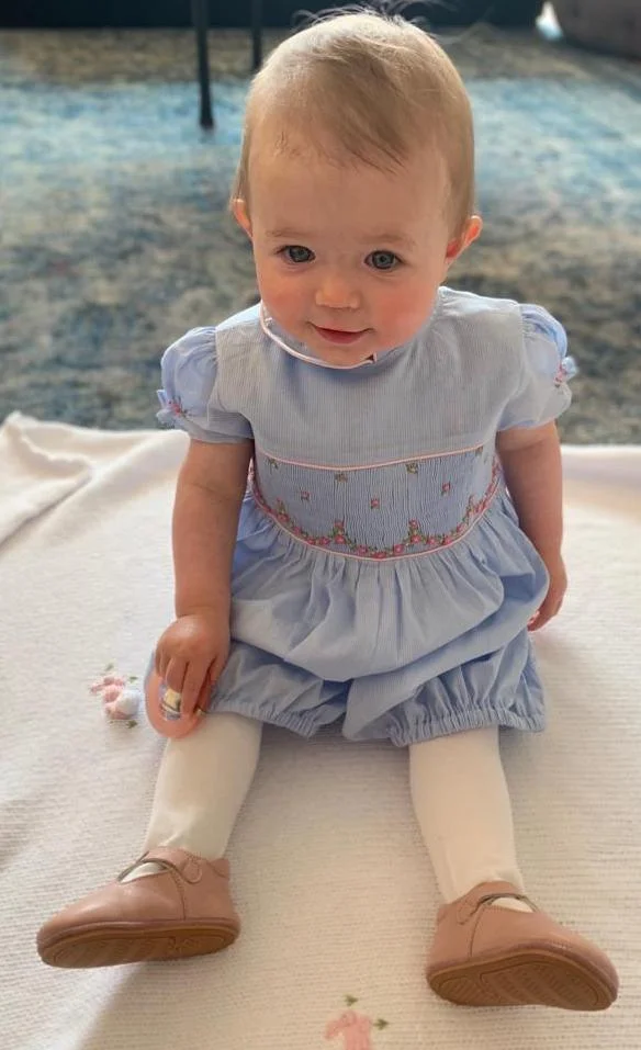 L'Île aux Fées - handmade smocked rompers - baby bubble - blue - summer outfit little girl