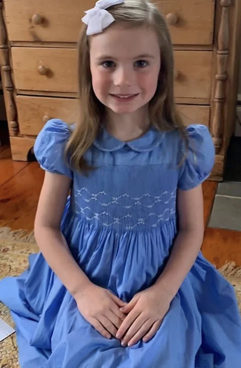 handmade lavender blue smocked dress - birthday party dress