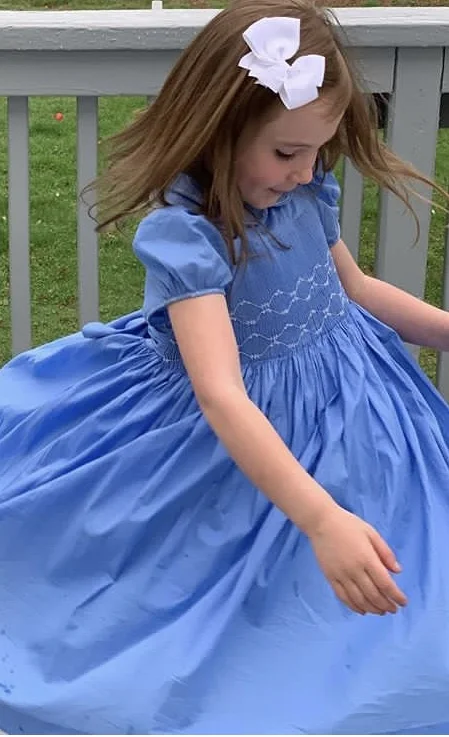 handmade lavender blue smocked dress - birthday party dress